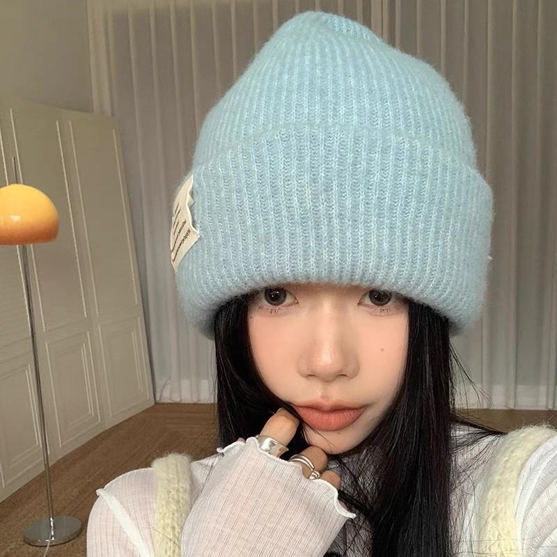 Autumn and Winter Knitted Wool Hat Trendy Korean Style Autumn and Winter Versatile Warm Solid Color Big Head Cold Hat for Men and Women
