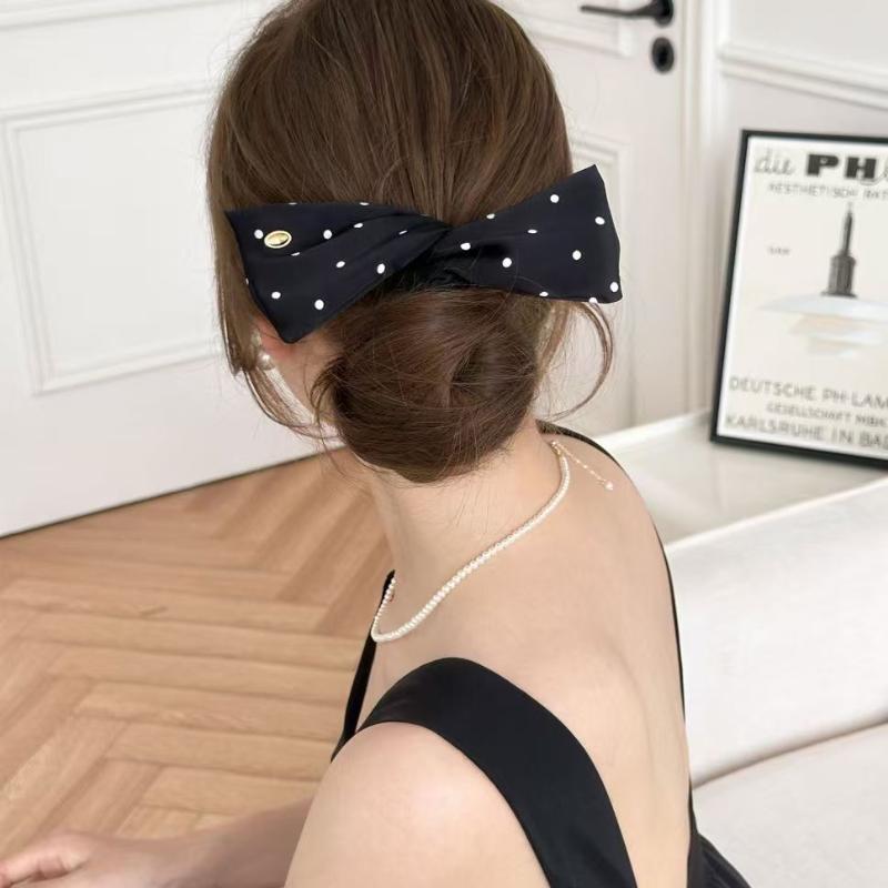 Korean Style High End Polka Dot Wings Banana Clip Women'S Hair Accessories Satin Fabric Hair Clips For Women Back Of Head
