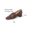 Fashion 2025 Spring Women Loafers Square Toe Chunky Heel Women Shoes Genuine Leather Shoes for Women Retro Square Button Women's Pumps