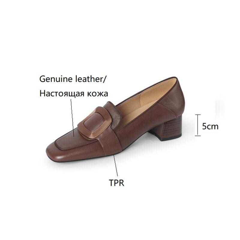 Fashion 2025 Spring Women Loafers Square Toe Chunky Heel Women Shoes Genuine Leather Shoes for Women Retro Square Button Women's Pumps