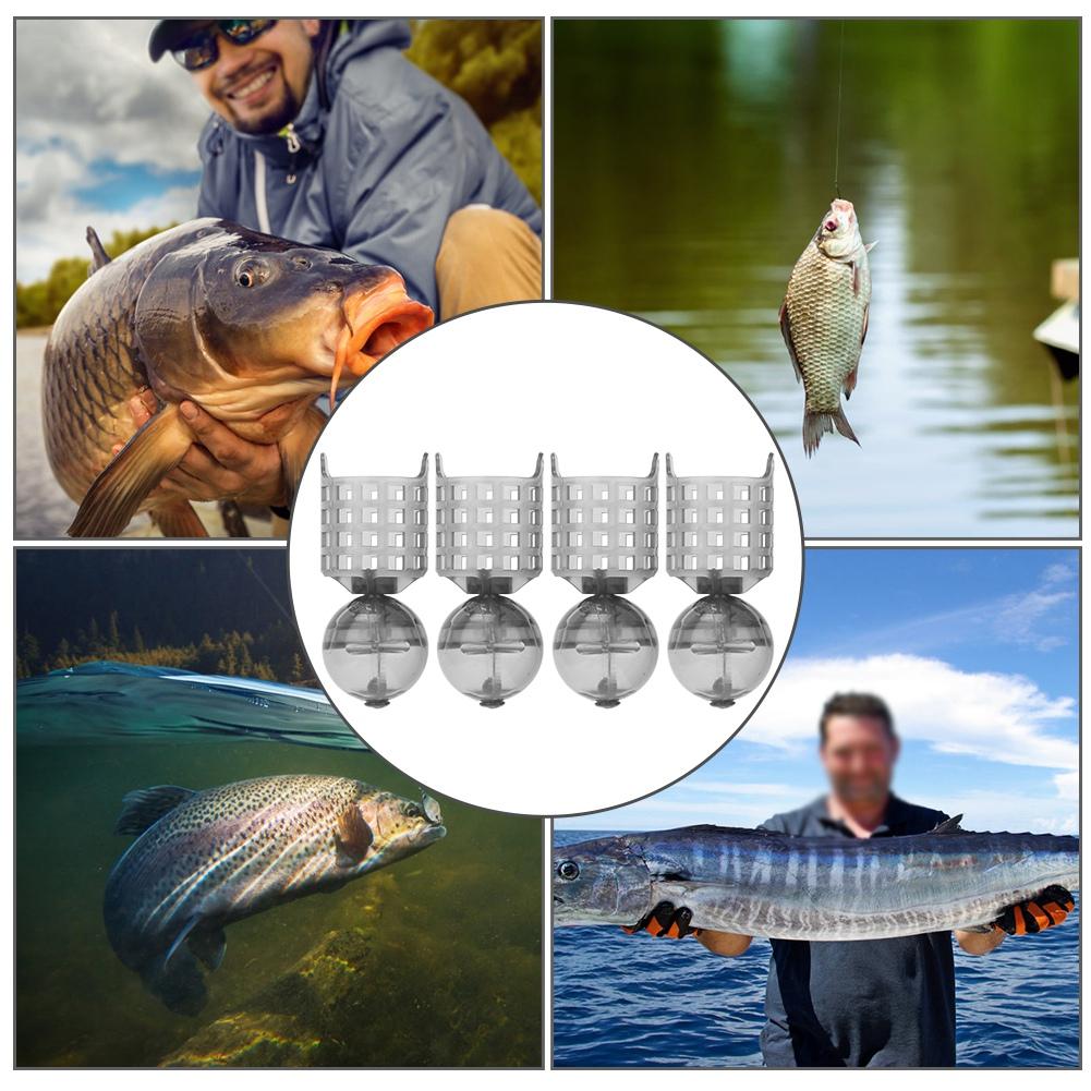 4Pcs PE Plastic Portable Fishing Feeder Lure Bait Cage Tackle Accessories with WeightM