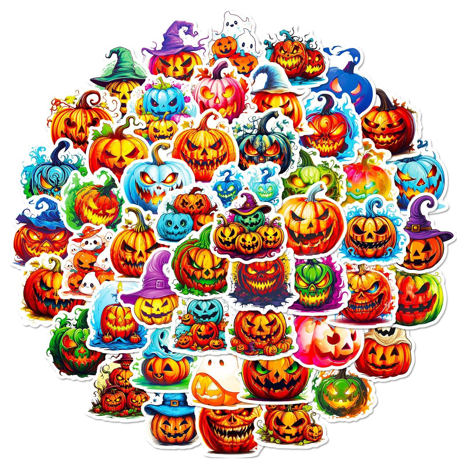 

50 Halloween Pumpkin Doodle Stickers Halloween Thriller Themed Stickers Cartoons Holiday Stickers