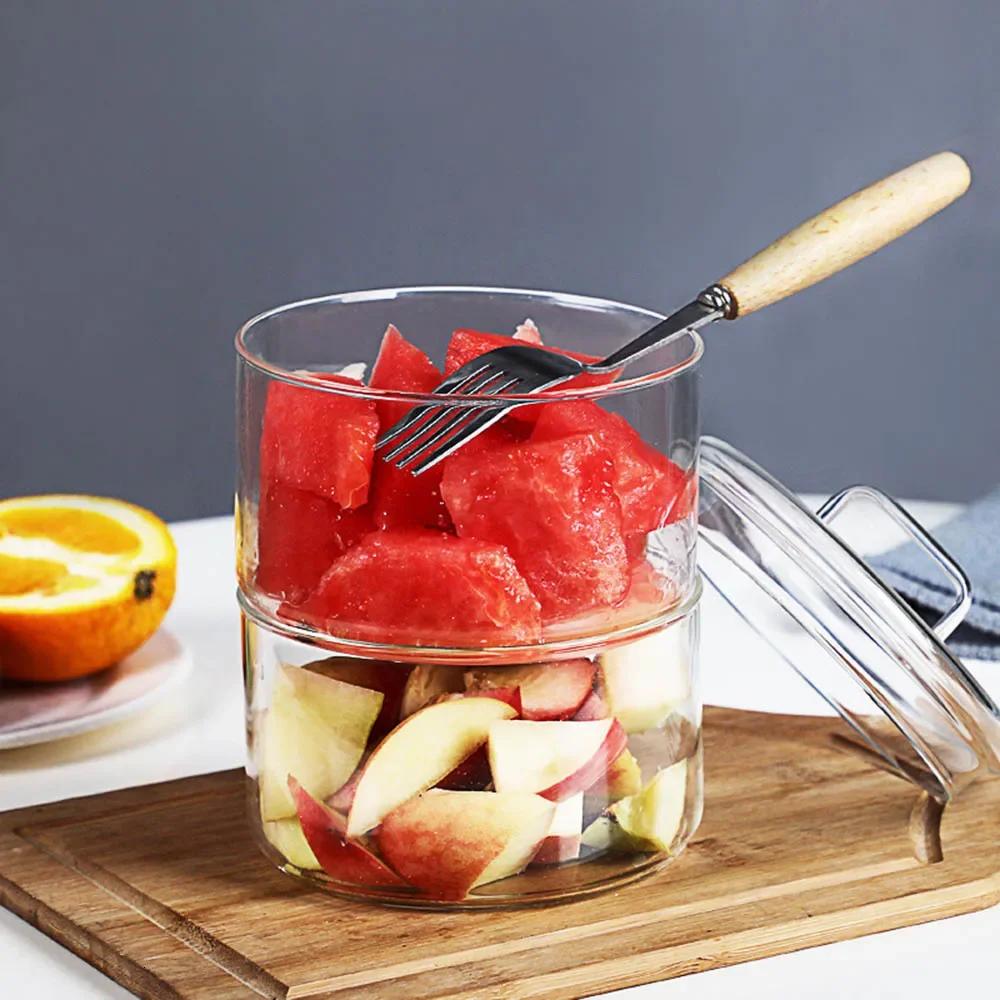 1Pcs Heat Resistant Glass Bowl Stackabe Round Fruit Salad Bowls Clear Kitchen Food Storage Container Salad Bowl Tableware