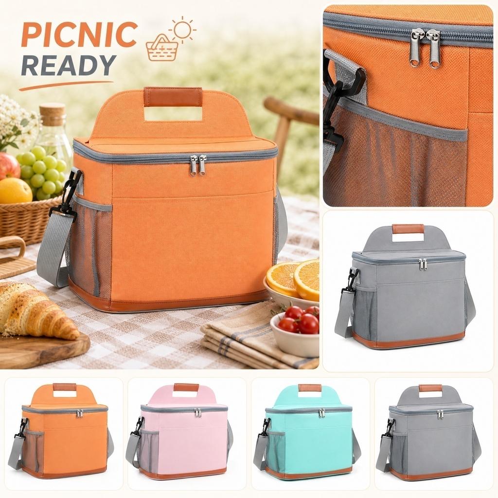Oxford Cloth Large Picnic Bag Insulated Cooler Bag with Handle and Adjustable Shoulder Strap for Outdoor Use and Food Storage
