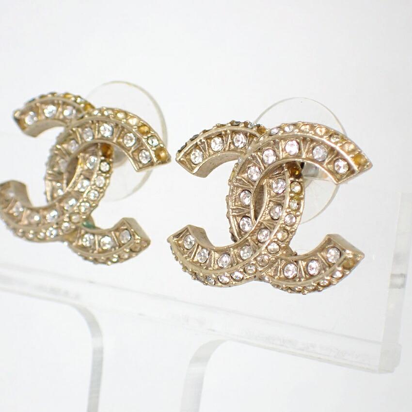 [Pre-owned] CHANEL Coco Mark Rhinestone Earrings/j55-47