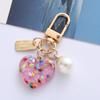 2pcs Bling Acrylic Heart Keychain Colorful Sequin Sweet Imitation Pearl Keyring for Women Girls Bag Decoration