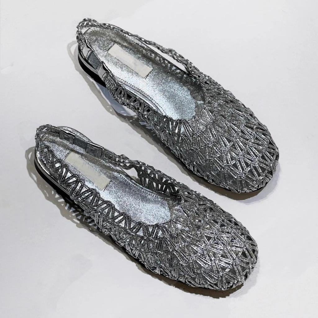 French retro woven hollow explosive single shoes women's 2025 new temperament versatile one-word belt flat Mary Jane shoes