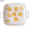 Hand Drawn Flower Ceramic Double Ear Plate Heat Resistant Barbecue Plate Snack Plate Salad Plates Hotel Creative Tableware