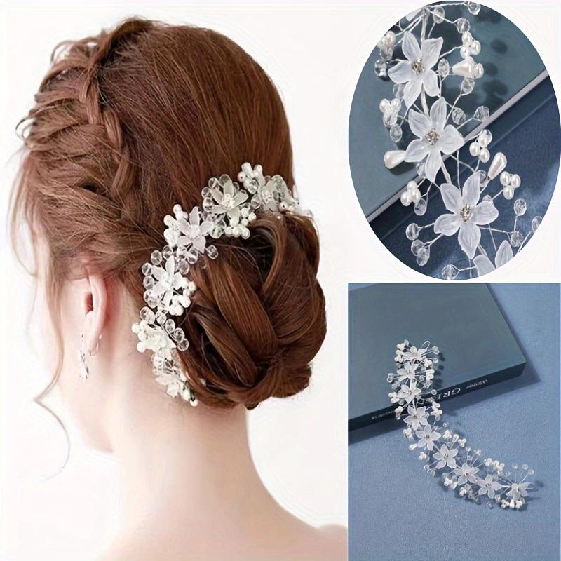 Korean Faux Pearl Flower Headband - Elegant Bridal Hair Accessory