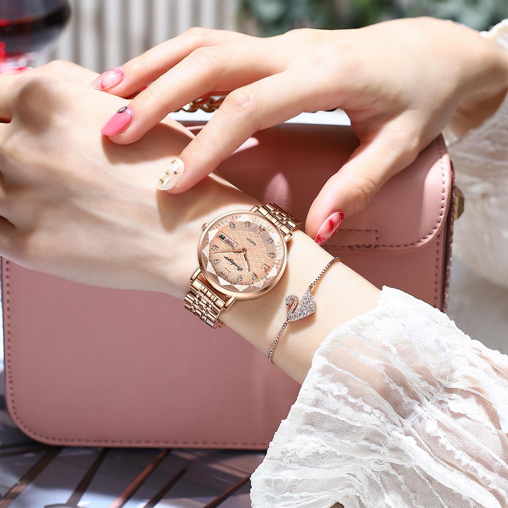 POEDAGAR Women Watch New Fashion Luxury Stainless Steel Wristwatch Bracelet Simple Rose Gold Waterproof Luminous Ladies Watches