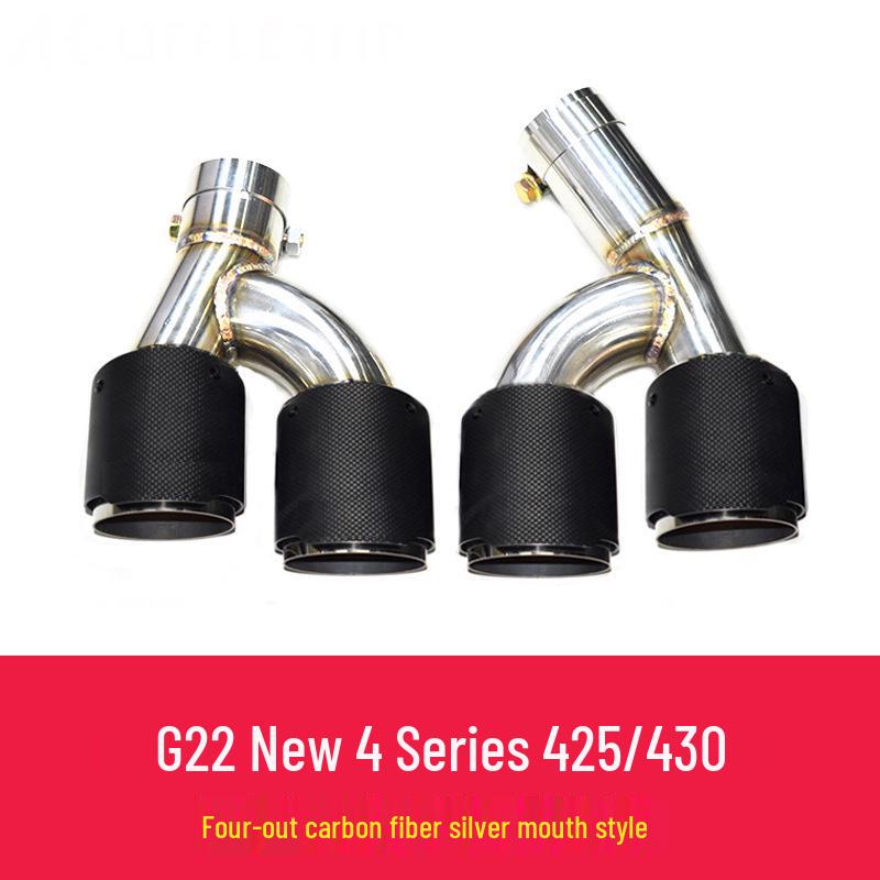 BMW 4 Series (G22) Quad Exhaust Pipe Mod: Stainless Steel & Black Carbon Fiber Tailpipes