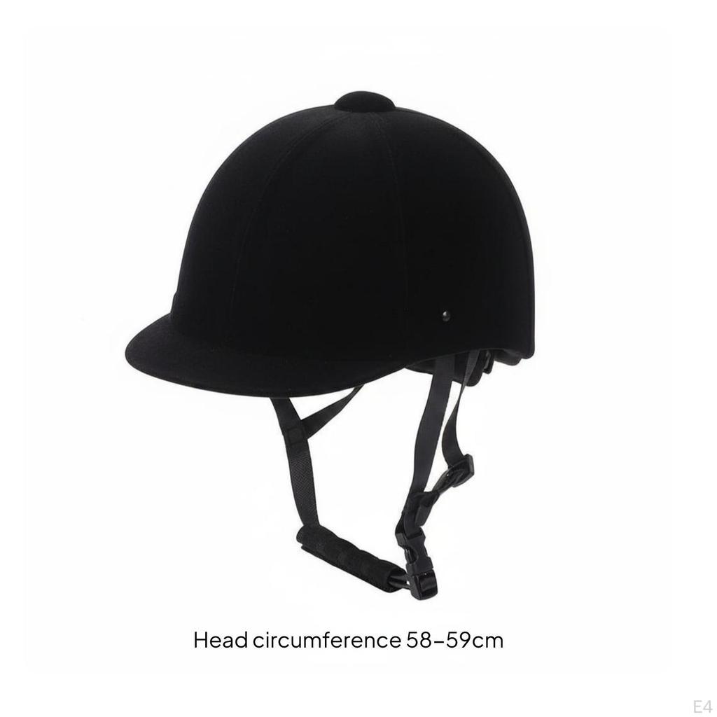 Casco de Montar de Terciopelo con Carcasa Redondeada, Ala Corta Negra, Equipo Deportivo para Jinetes