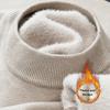 Men Fall Winter Sweater Thick Plush Lined Half-high Collar Knitted Solid Color Elastic Pullover Loose Keep Warm Work School Sweater