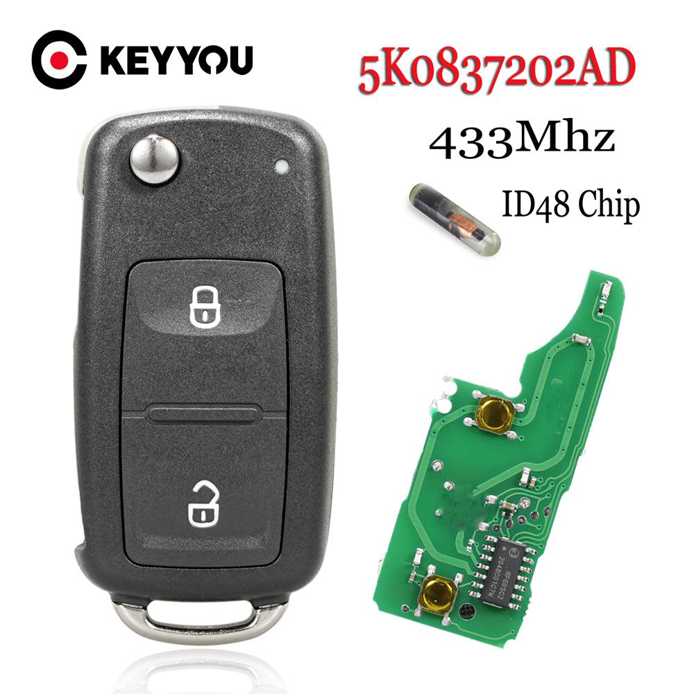 2 Buttons Remote Key For VW For Volkswagen GOLF PASSAT Tiguan Polo Jetta Beetle 5K0 837 202AD 5K0837202AD 433MHz ID48 Chip