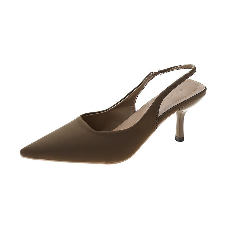 2025 spring new empty bag head sandals women's high heels green large size women's shoes pointed thin heel medium heel single shoes