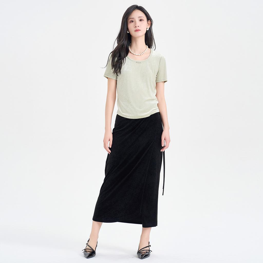 Same round neck shoulder casual short sleeved T-shirt for women in the shopping mall, basic simple and versatile top for summer 2026