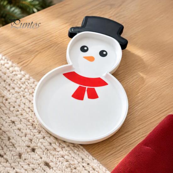 Christmas Snowman Serving Tray Tray, Holiday Party Decorative 3D Storage Printed Platter Dish for Snacks, Candies, Goodies, Jewelry Partitioned Candy