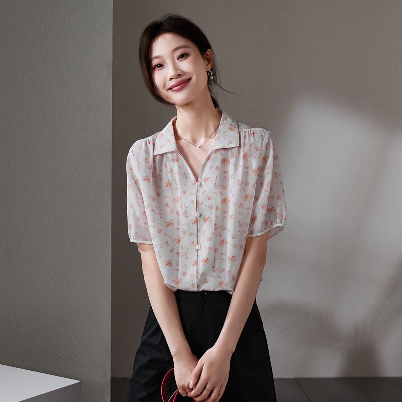 SOFSIL 2026 Summer Women's Printed Silk V-Neck Blouse