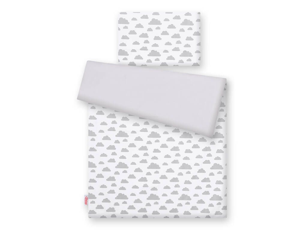 Double-sided 2-piece cotton children's bedding set - gray/gray clouds
