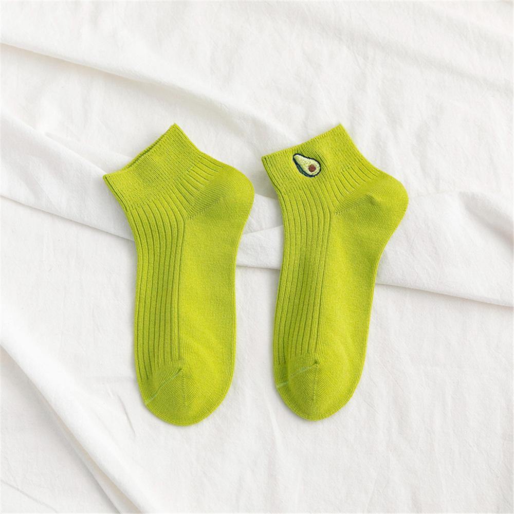 Women Solid Avocado Embroidery Socks Casual Joker Cotton Short Socks for Ladies Concise College Style Breathable Sox Trendy