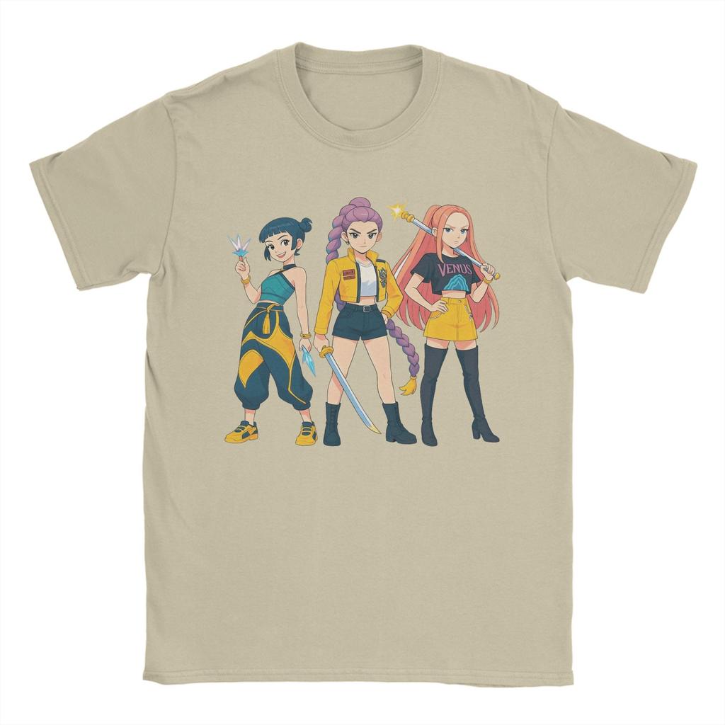 Cool Kpop Demon Hunters Movies Huntrix Girls Rumi Zoey Mira T-Shirt Men Cotton T Shirt  Short Sleeve Tee Shirt Unique Clothes