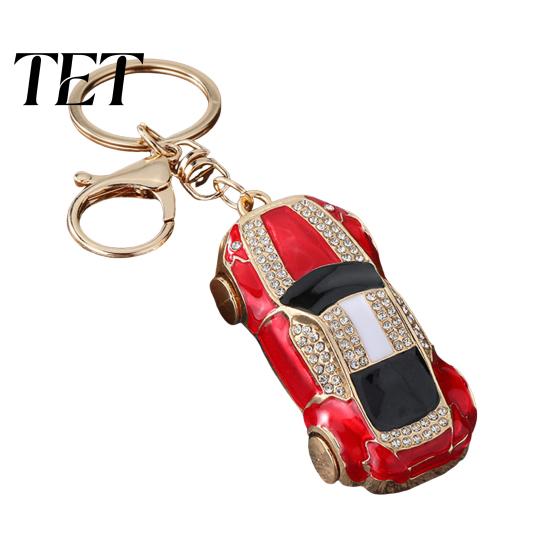 Small Gift for Friends Sports Car Keychain with Sparkling Rhinestones, Durable Zinc Alloy Enthusiasts Stylish Pendant, Decorative Compact Key