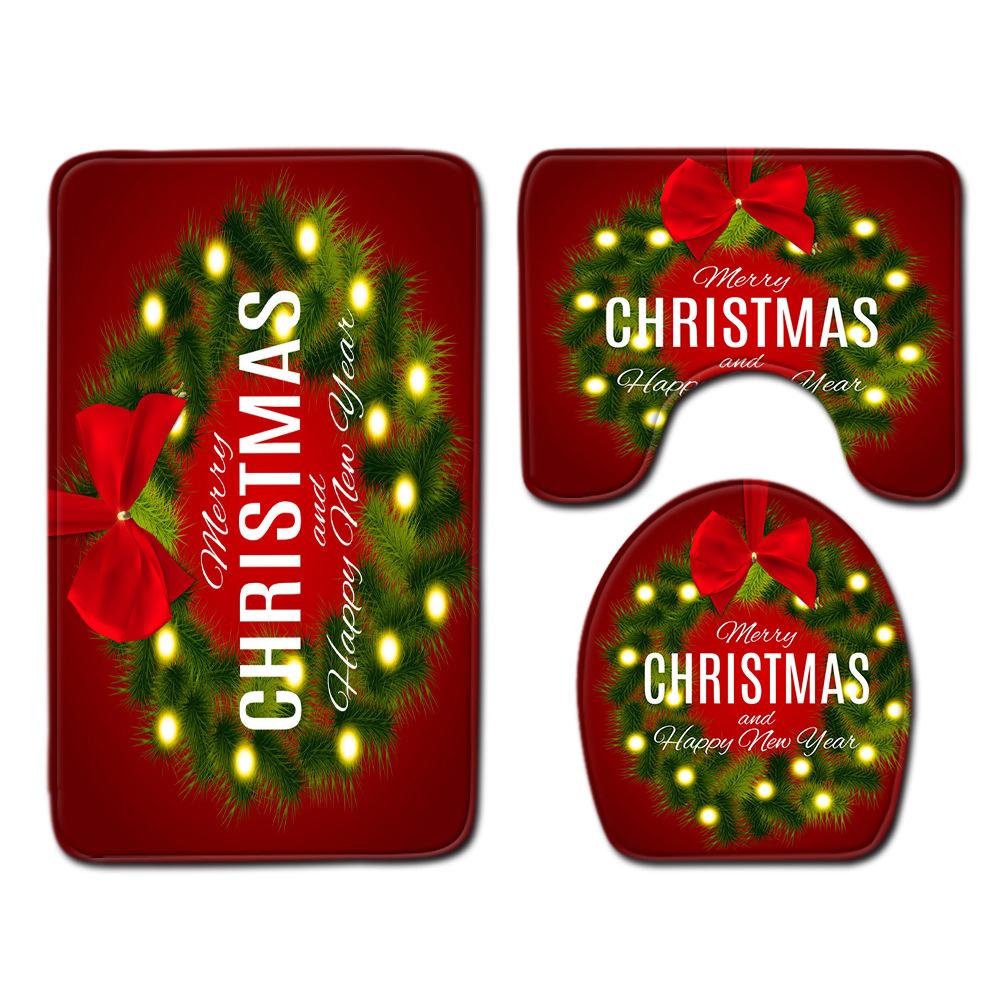 Christmas Waterproof Shower Curtain Four-Piece Floor Mat Combination Bathroom Water-Absorbing Non-Slip Carpet Door Mat Foot Mat