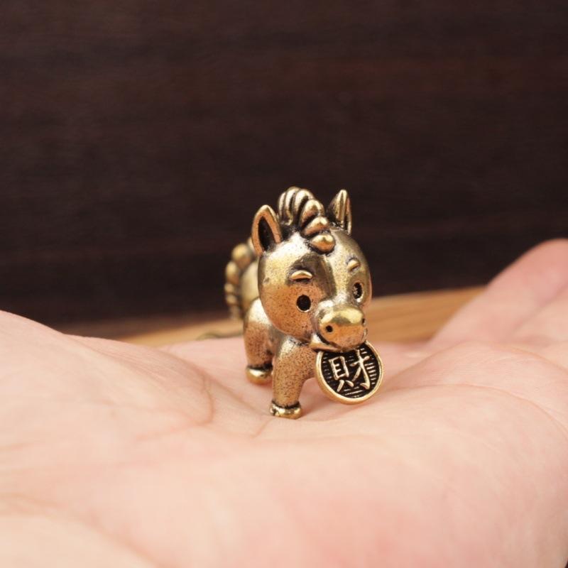 Brass Horse Statue Ornament Chinese Zodiac Horse Figurine Cute Horse Bit Coin Feng Shui Mini Home Desktop Decoration Crafts