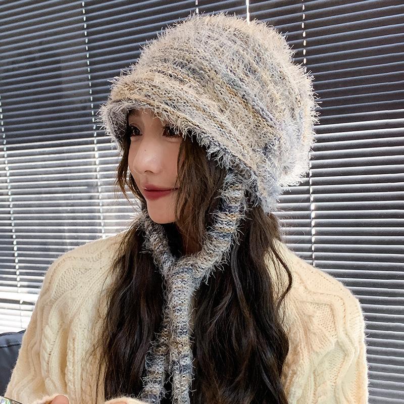 Big Head Wool Pile Hat for Women Lazy Feeling Autumn and Winter Korean Style Face Small Fashion Thickened Warm Knitted Hat