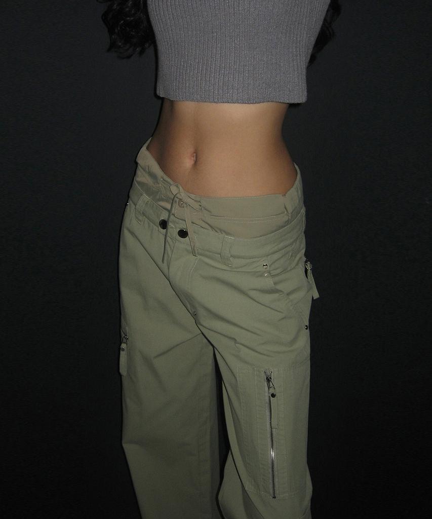 PARTIMENTO WOMEN Double Layered Waist Cargo Pants_Light Khaki
