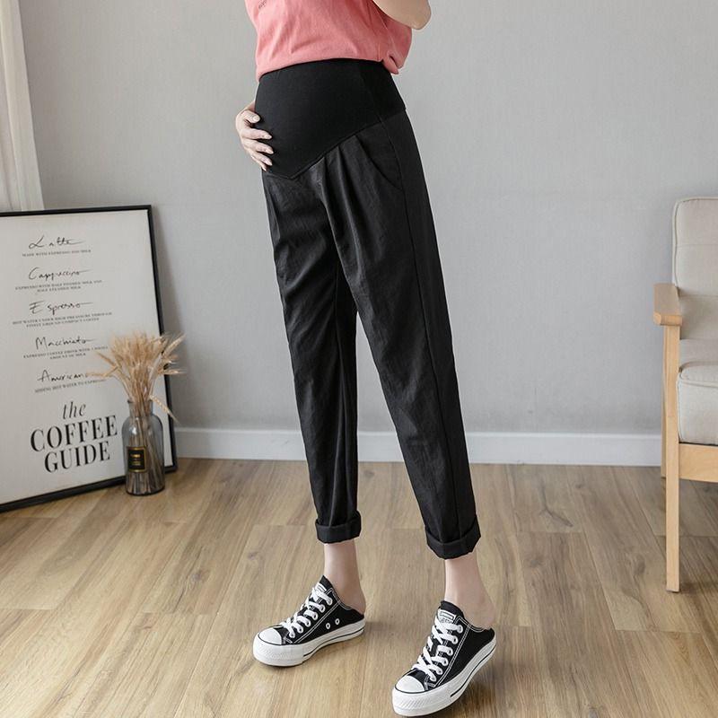

2026 New Spring-Autumn Maternity Base Layer Pants: Lightweight, Casual Wear for Pregnancy One Size (80-110 lbs) чёрный