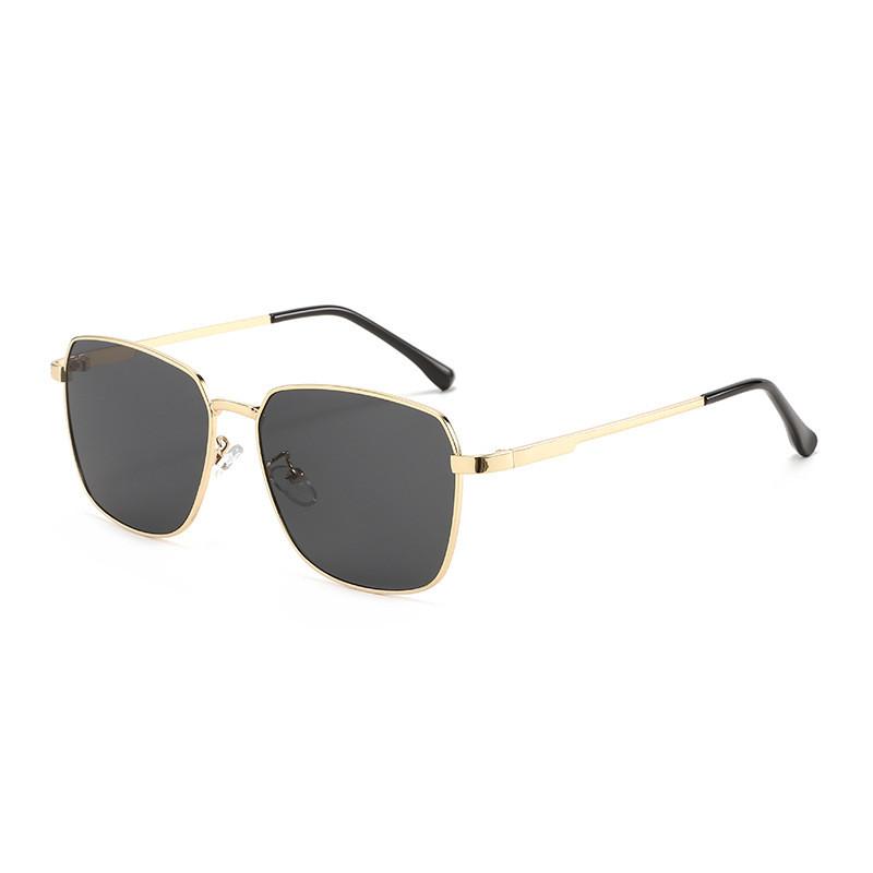 Metal Frame Geometric Sunglasses For Men Women Uv400 Polarized Sun Protection For Driving And Travel GoldFrameGray