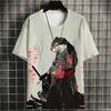 Japanese Samurai Cat Men Summer Fashion Short Sleeve 3d Printed Cartoon Clothing Anime