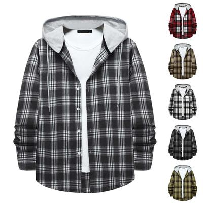 Pánska kockovaná mikina s kapucňou na gombíky Pánska ležérna módna mikina