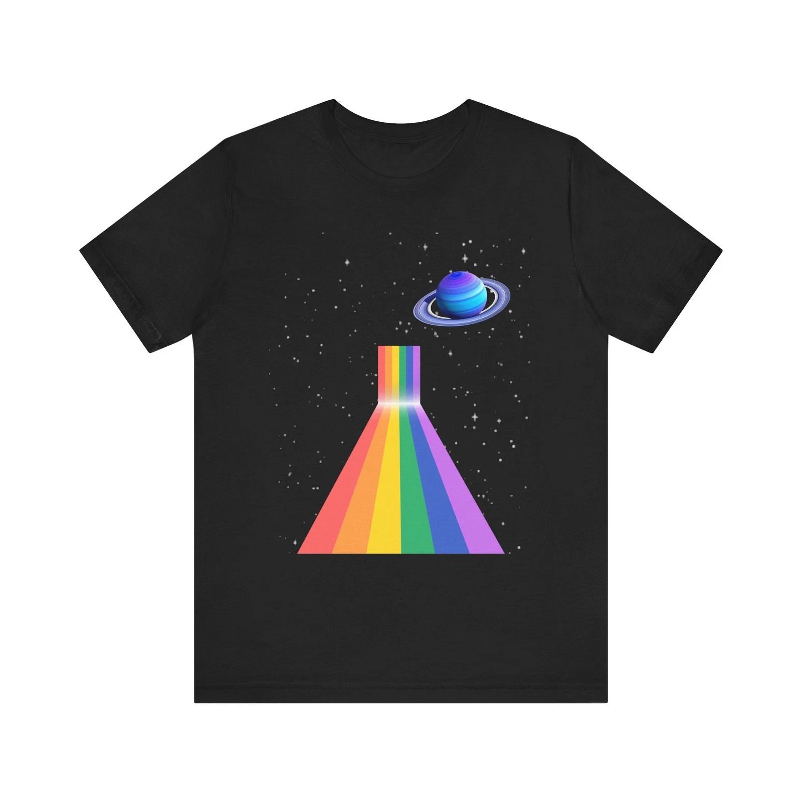 Rainbow Road to Saturn T-Shirt | Retro Space Prism Tee S