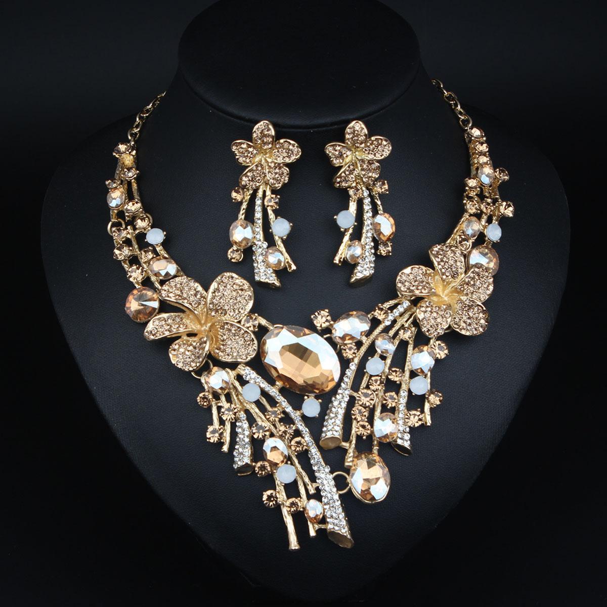 

Преувеличенный хрустальный цветок цветное ожерелье серьги комплект банкетное платье аксессуары шампанского