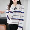Korean Striped Knit Polo Sweater - Women's Autumn/Winter, Thick & Warm, Age-Reducing, Versatile Top