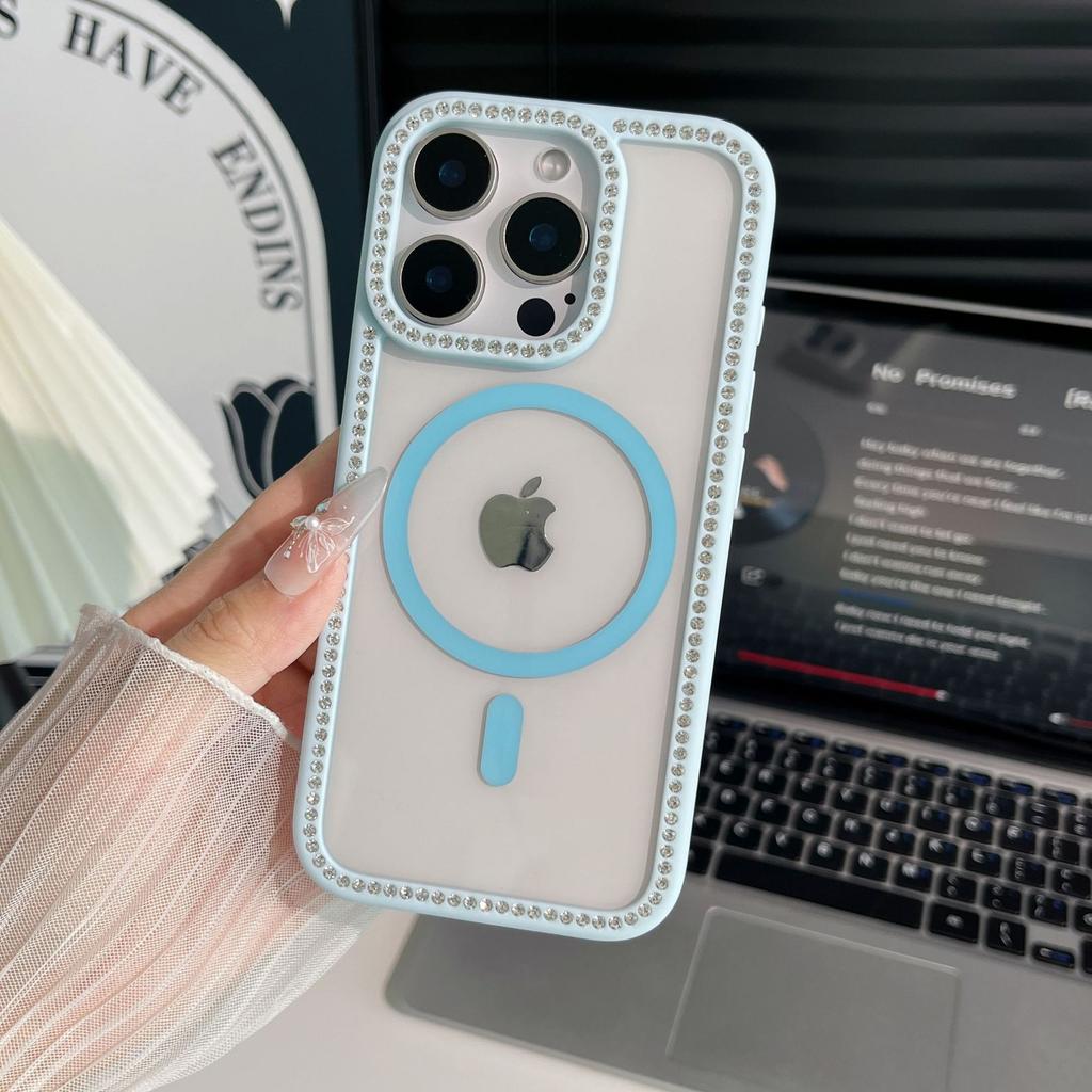 Apple 16 ProMax Flash Drill Mobile Phone Case Suitable for IPhone 15 Transparent Rhinestone 17 Magnetic PC Hard Case Protection Case