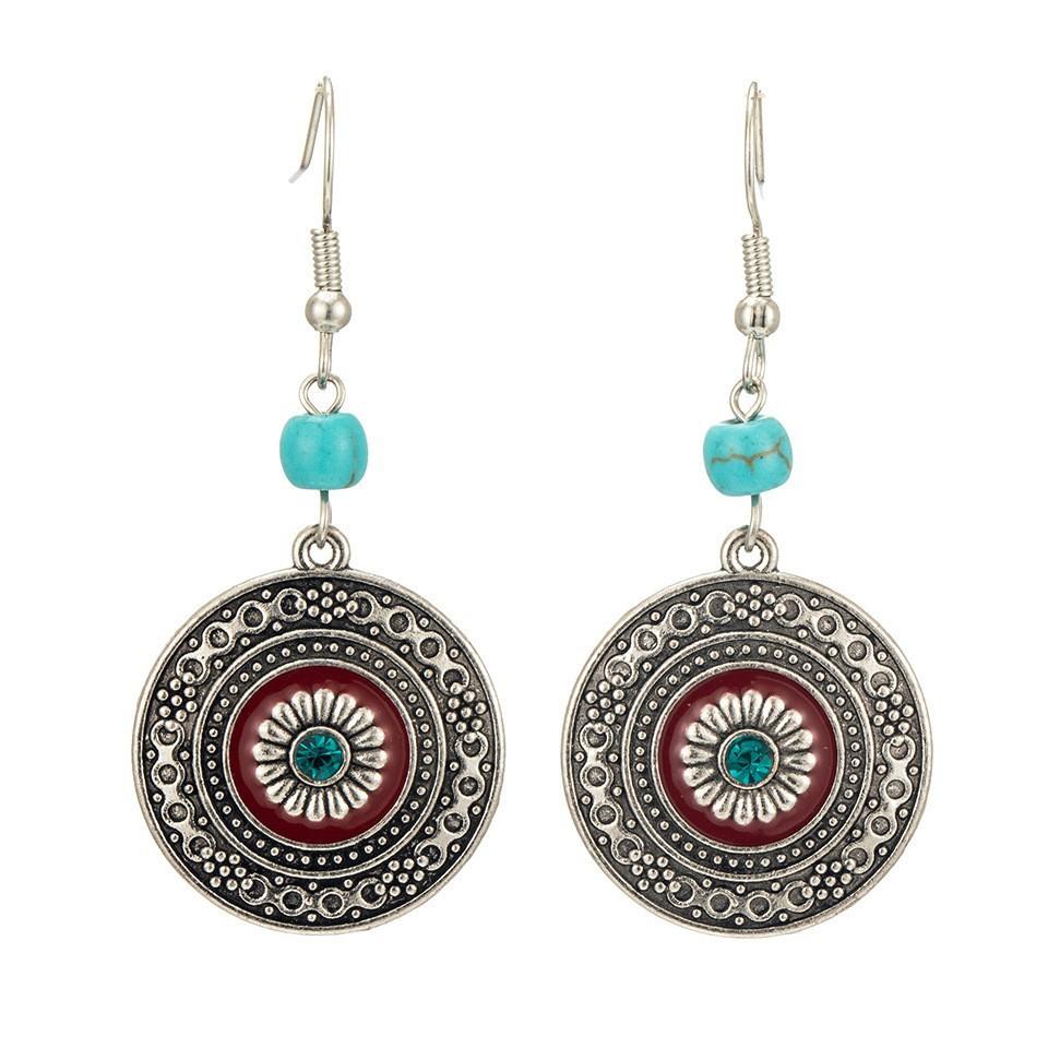 Popular earrings, European and American creative alloy earrings, bohemian round oil drop earrings, ethnic style jewelry