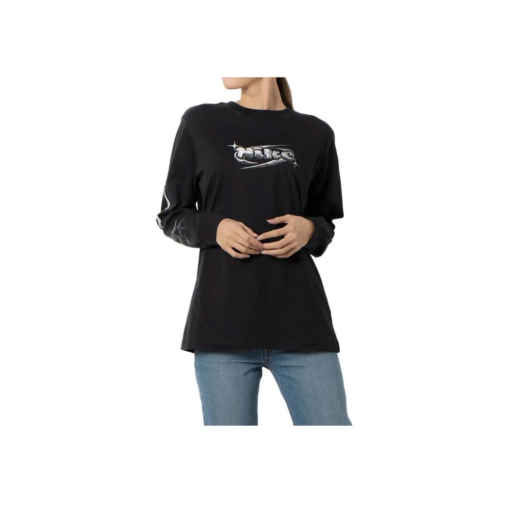 Nike Fashionable Simple Loose Long Sleeve T-Shirt Women Tops Black FQ5675-010