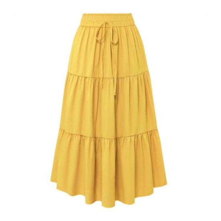 Sommer Boho Strandrock Damen Hoher Bund Mehrlagig A-Linie Maxi Langrock Lässig Fließend Schwingend Falten
