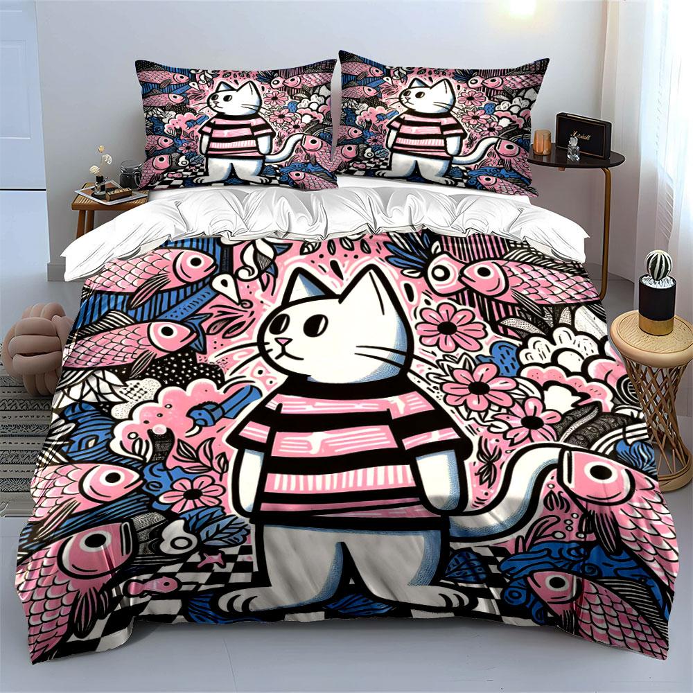 Cat, fish, flowers, patterns. Bedding sets Duvet cover sets Duvet covers Pillowcases(1 * Duvet Cover 2 * Pillowcases without duvet insert)