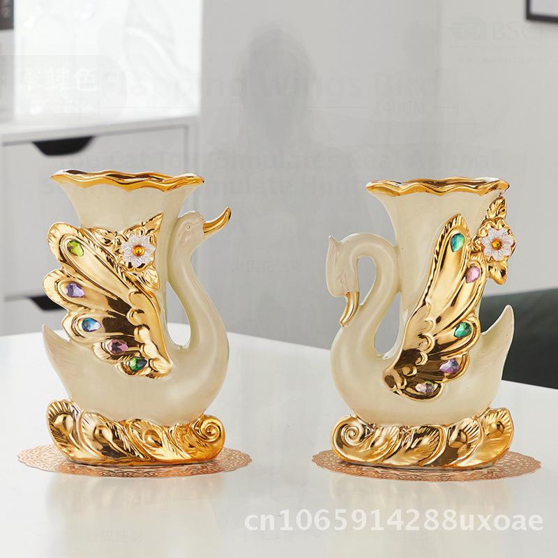 Swan Pair Ceramic Vase Modern Minimalist Style Creative Artwork for Living Room TV Cabinet Decor Cross-border Exclusive