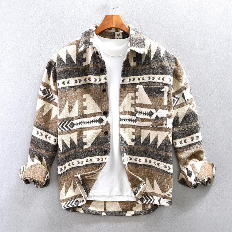 Men's Fall and Winter Thickened Section Plaid Shirt Stand-up Collar Large Size Shirt Retro Long-sleeved Shirt
