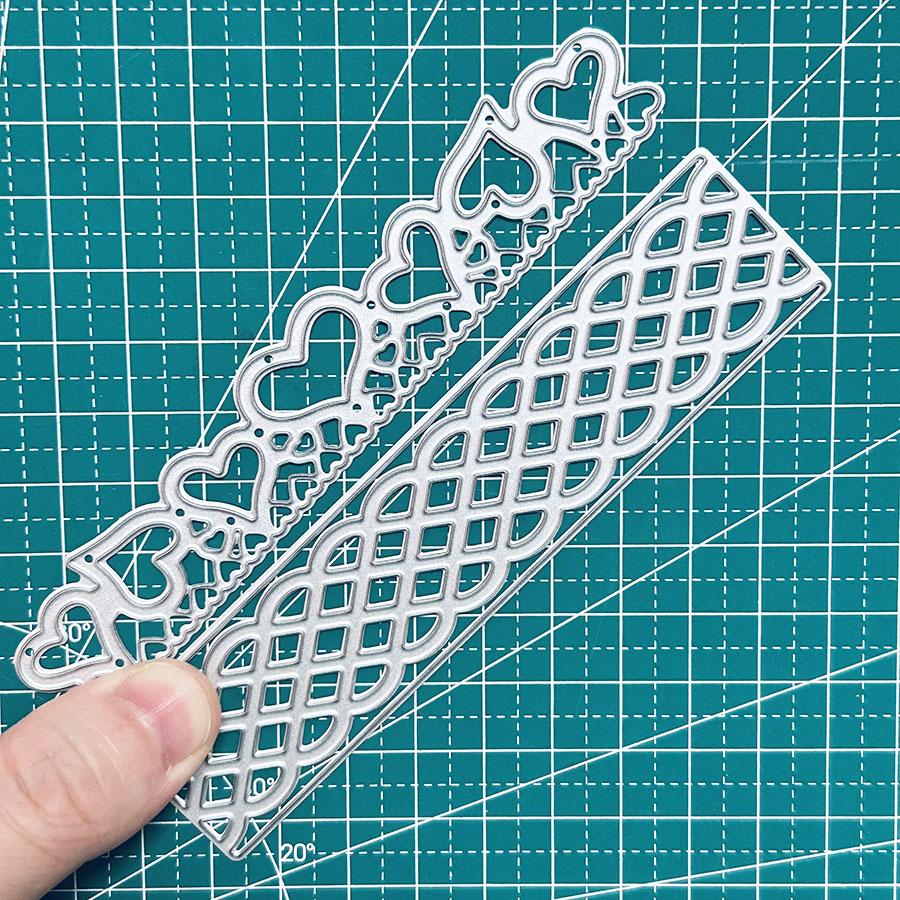 2pcs/set Heart Grid Stripe Border Die Cuts For Card Making, Cutting Dies, Metal Die Cutting Mold, Scrapbooking Dies, DIY Etched Embossing Stencil