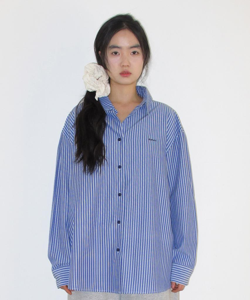 AMES-WORLDWIDE Over Fit Stripe Shirts Blue