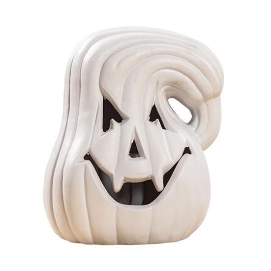 Large LED Lighted Pumpkin Statue Halloween Curved Pumpkin Lamp Autumn Farmhouse Tabletop Centerpiece for Home Porch Room Mantel Decor