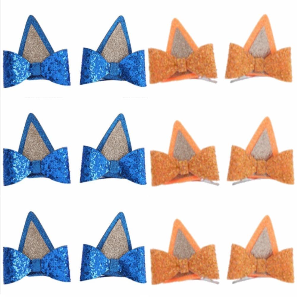

8pcs Children Hair Clip Birthday Party Supplies Blue Party Decoration Cute Shiny Cat Ear Hair Bow Clips Kid Cosplay Accessories