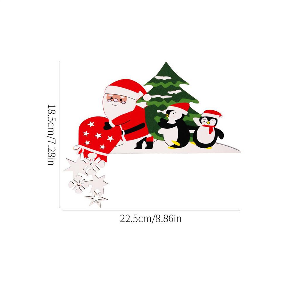 2pcs Santa Door Corner Decor Christmas Cartoon Door Frame Decor Snowman Reindeer Wooden Pendant Party House Decor