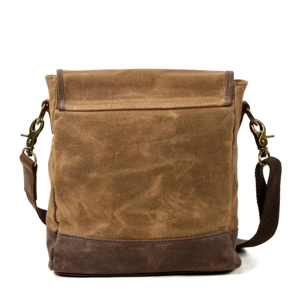 Casual Simple Canvas Shoulder Bag Men's Trendy Crossbody Batik Canvas with Leather Outdoor Travel Small Satchels